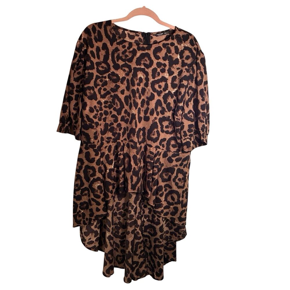 SHEIN Curve Women’s High- Low Leopard Print Top In Black And Brown.  Size 4XL